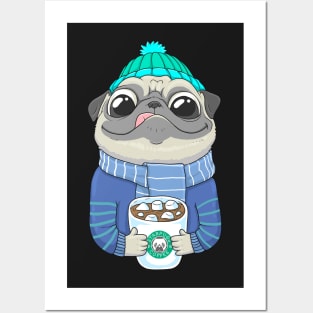 Pug with coffee Posters and Art